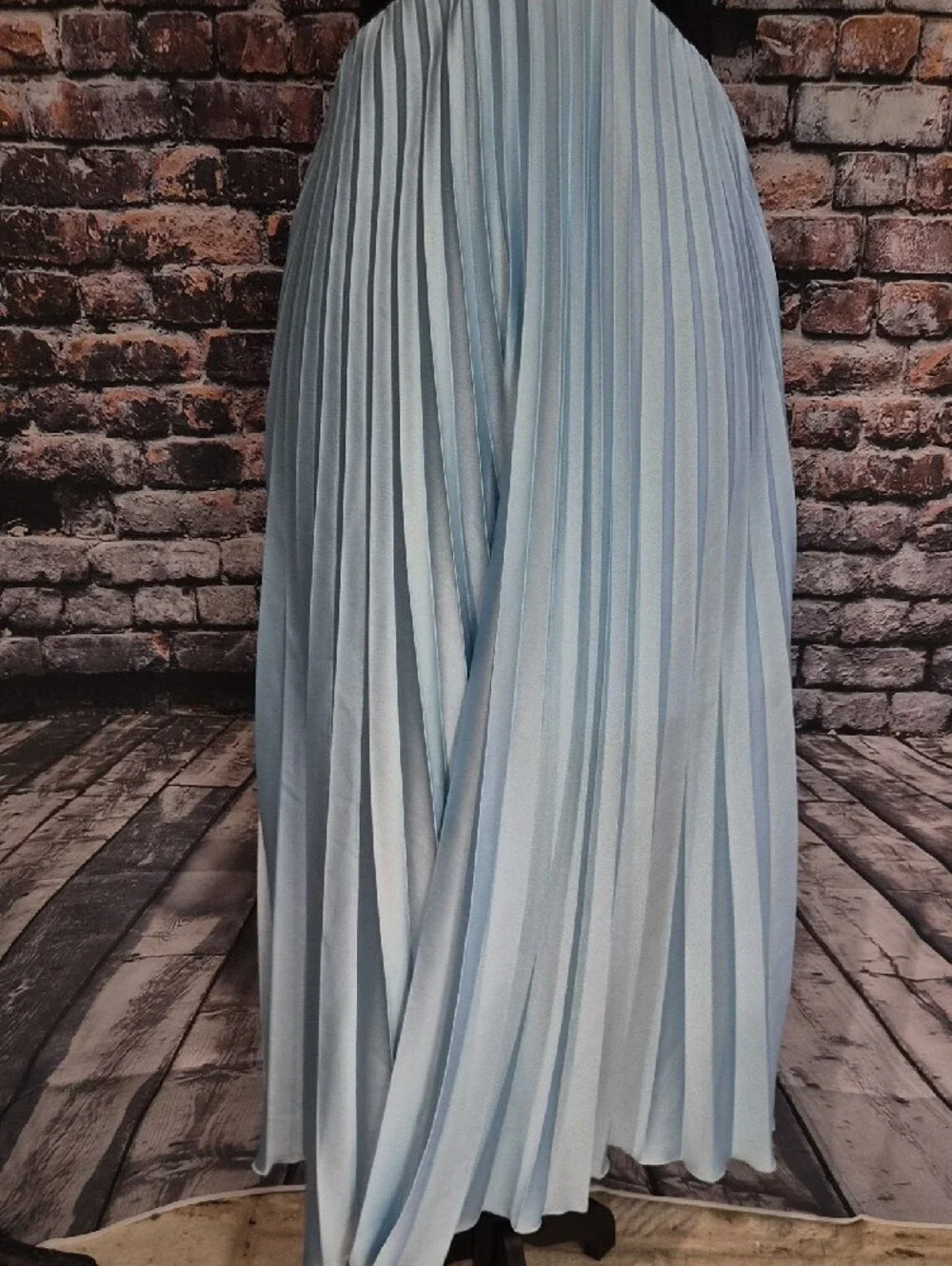 Abercrombie & Fitch Light Blue Pleated V-Neck Maxi Dress